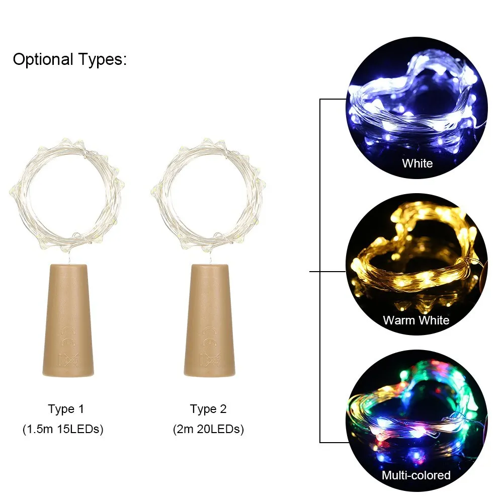 NEWKBO 2M 20 LED Copper Wire Fairy String Light Warm White Bottle Stopper Atmosphere Lamp Water Resistance for Christmas Gift | Лампы и