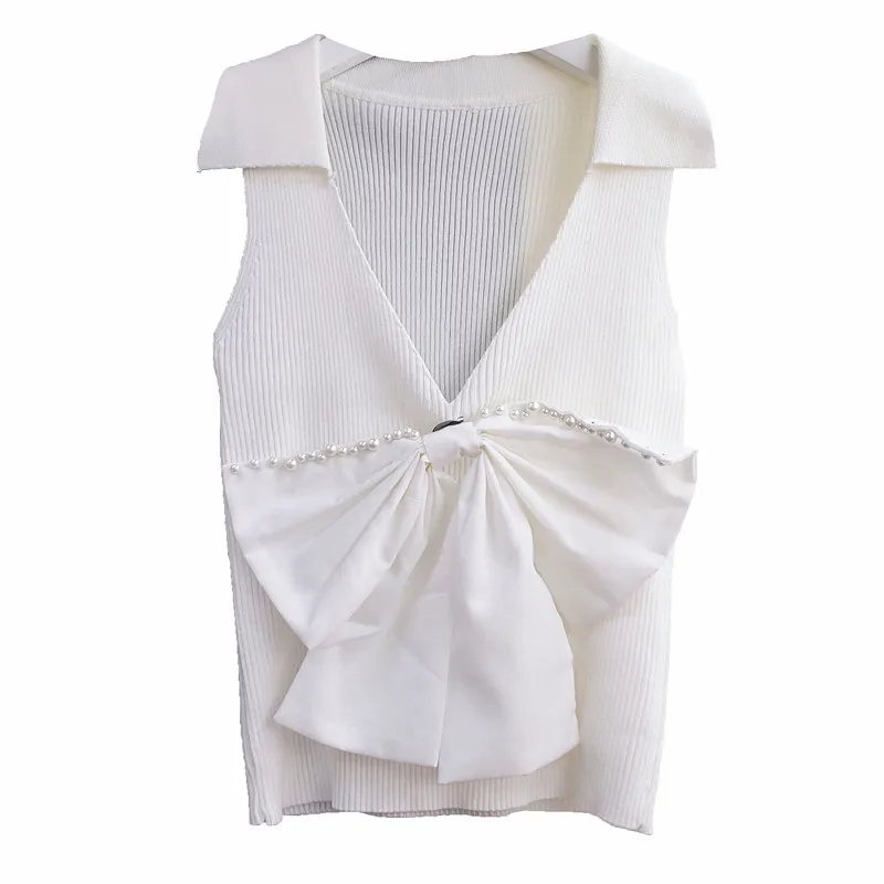 

Summer Top women New Korean Style big Bow Suspenders knitted camisole tank Solid Color V-neck Temperament