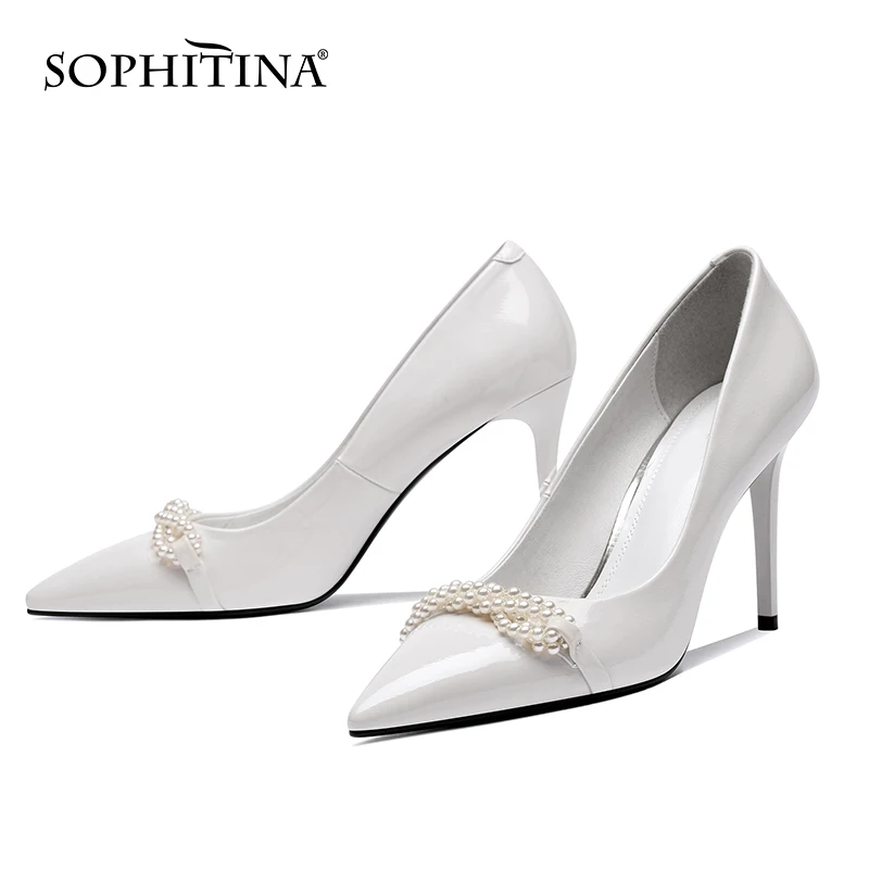 

SOPHITINA Spring Banquet High Heel Women's Shoes Fashionable Pointed Toe Shoes Beaded Decoration Plus Size Female Pumps AO285