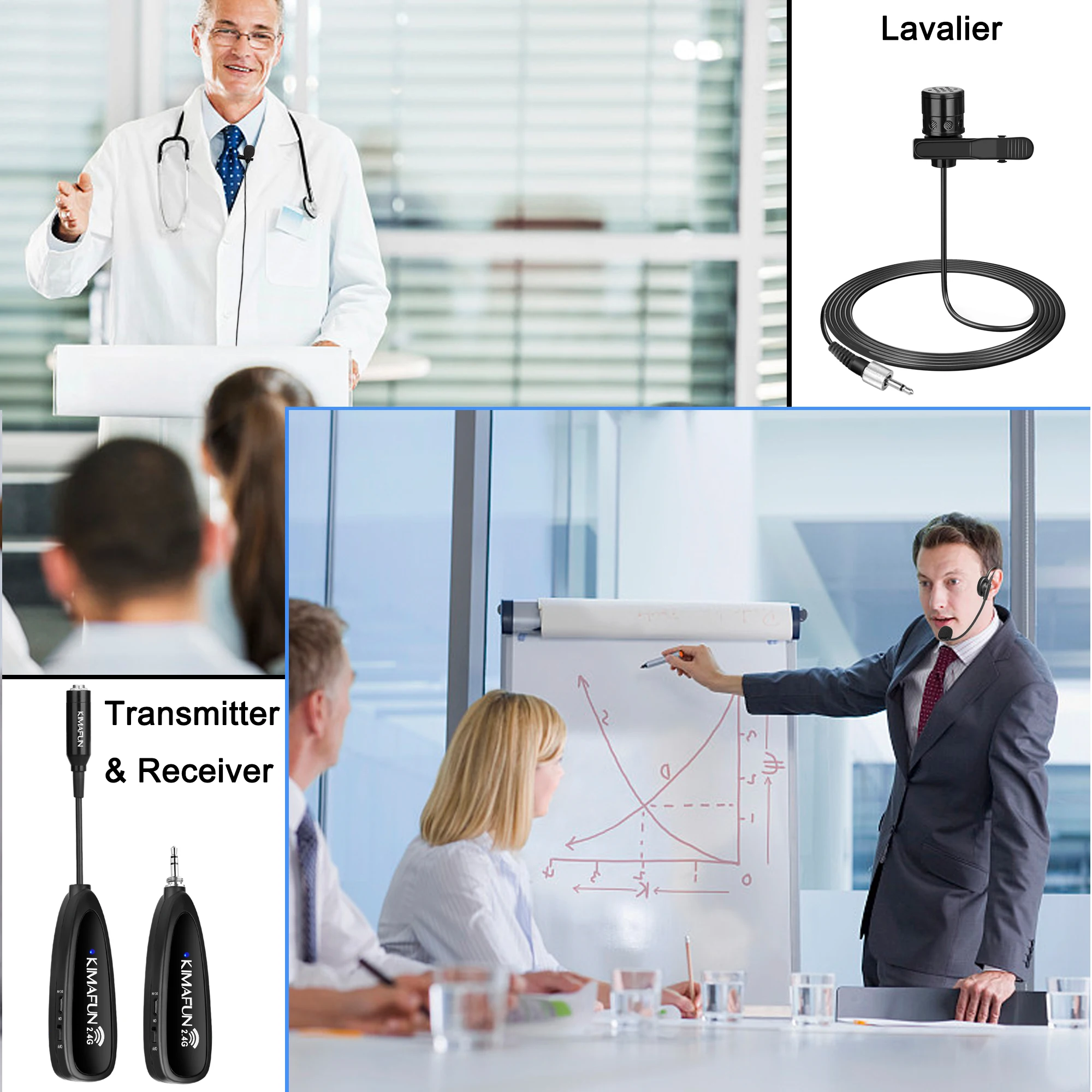KIMAFUN 2.4G Wireless Microphone Headset 30M Wireless Mini Lavalier Microphone System for Voice Amplifier Stage Speakers Teacher enlarge