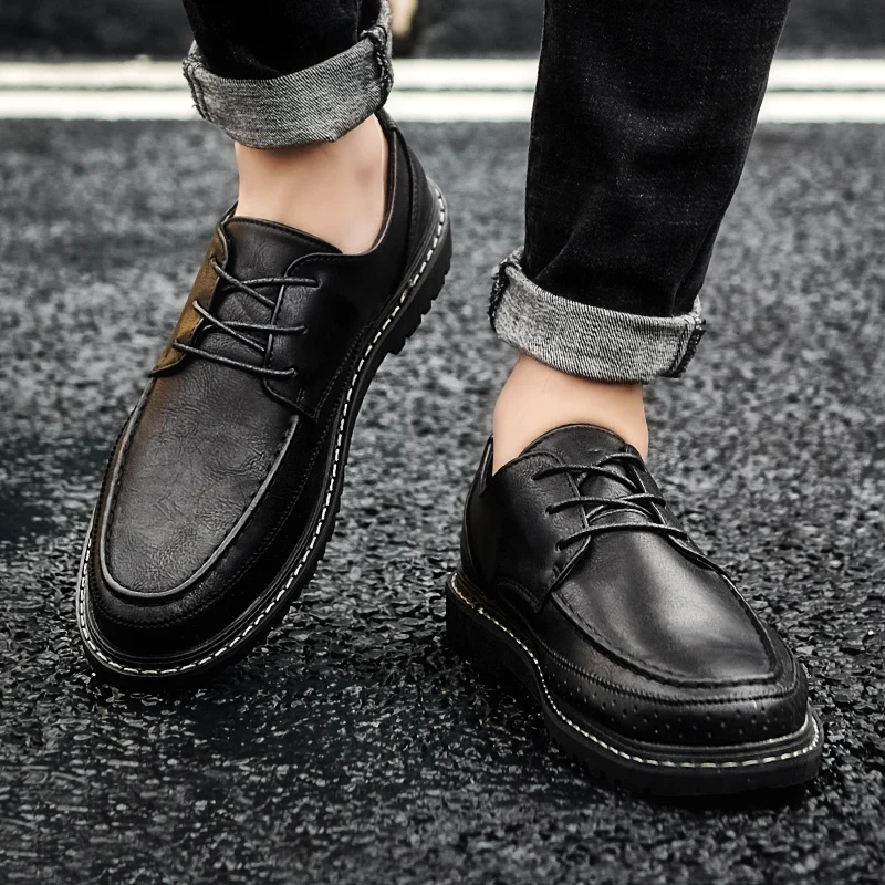 

Men Leather Casual Shoes Luxury Brand High Quality Sapatos Masculino Handmade Gentleman Shoes Zapatillas Hombre Derby Shoes IV