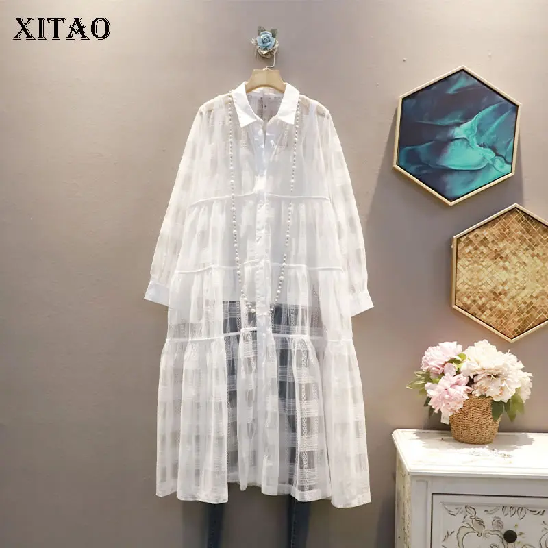 

XITAO/осеннее Новое Кружевное платье-рубашка большого размера, тонкий светильник, универсальная женская мода, однотонное комбинированное пла...