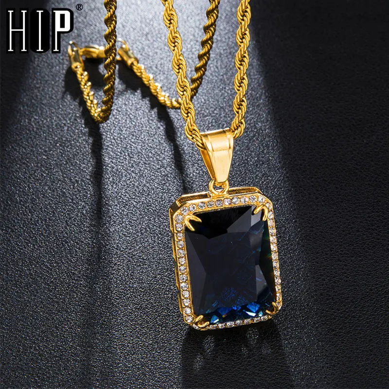 Хип хоп Iced Out Bling квадратный синий красный инкрустированный камнями из