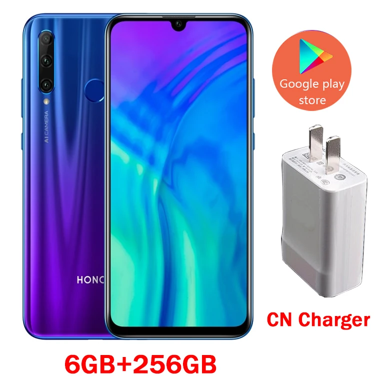 CN 6G256G Blue Honor 20 lite, Смартфон Honor 20i Android 9,0, четыре ядра, 6,5 дюймов, полный экран, 1440x1440, двойная камера, 3 слота, сотовый телефон - Цвет: CN 6G256G Blue
