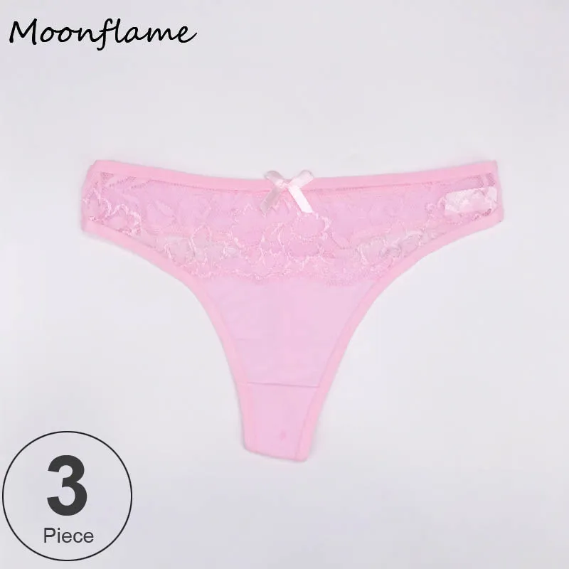 Moonflme 3 шт./лот сексуальное кружевное прозрачное хлопковое нижнее белье для женщин 87313 - Цвет: Розовый