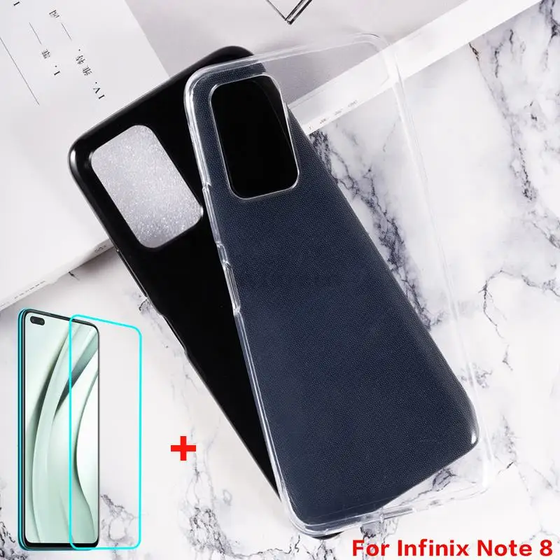 transparent phone case for infinix note 8 silicon caso soft black tpu case pelicula infinix note 8 protective glass cases vetro free global shipping