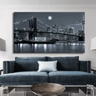 Современные постеры с изображением ночного пейзажа Бруклинского моста, печатные картины на холсте, настенные картины для гостиной, украшение для дома