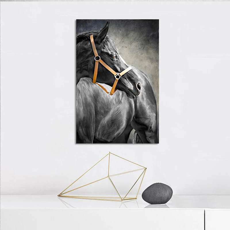 Картины на холсте с животными прыгающая крутая лошадь черно-белые принты