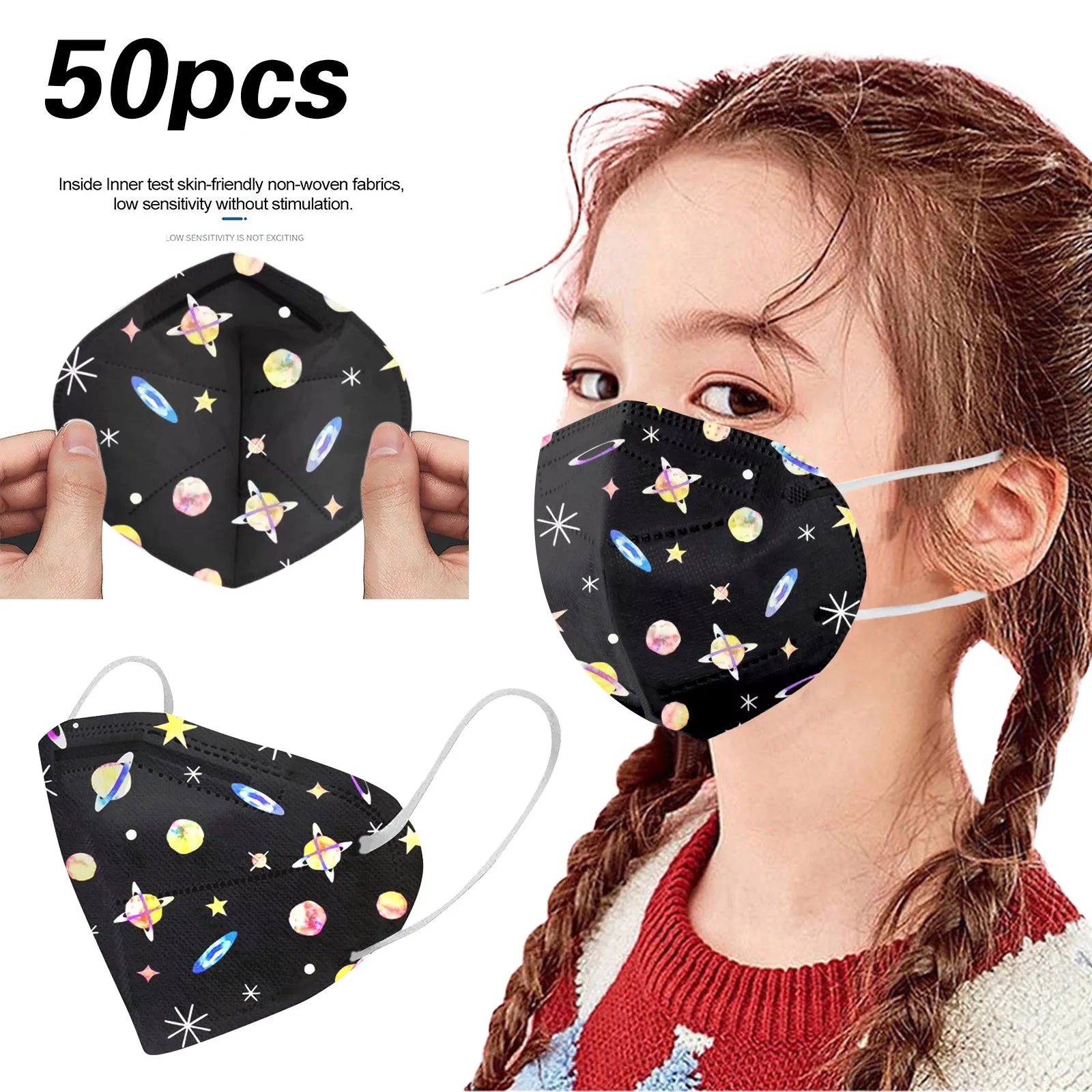 

50pc Kids Girls Face Masks Cartoon Stars Pattern Respirat Masks Non-woven Dust-proof Earloops Bandage Mascarillas Fast Shipping
