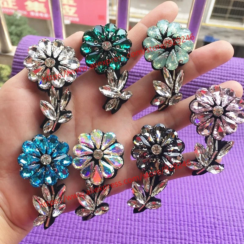 Розовый AB изумрудно зеленый серый стеклянный Хрустальный цветок патч для одежды