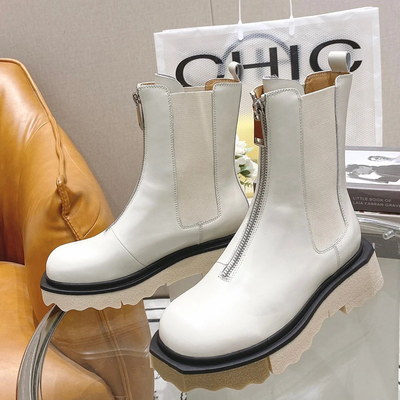 

Женские ботильоны из черной кожи, мотоциклетные Нескользящие водонепроницаемые ботинки на платформе, Осень-зима 2021