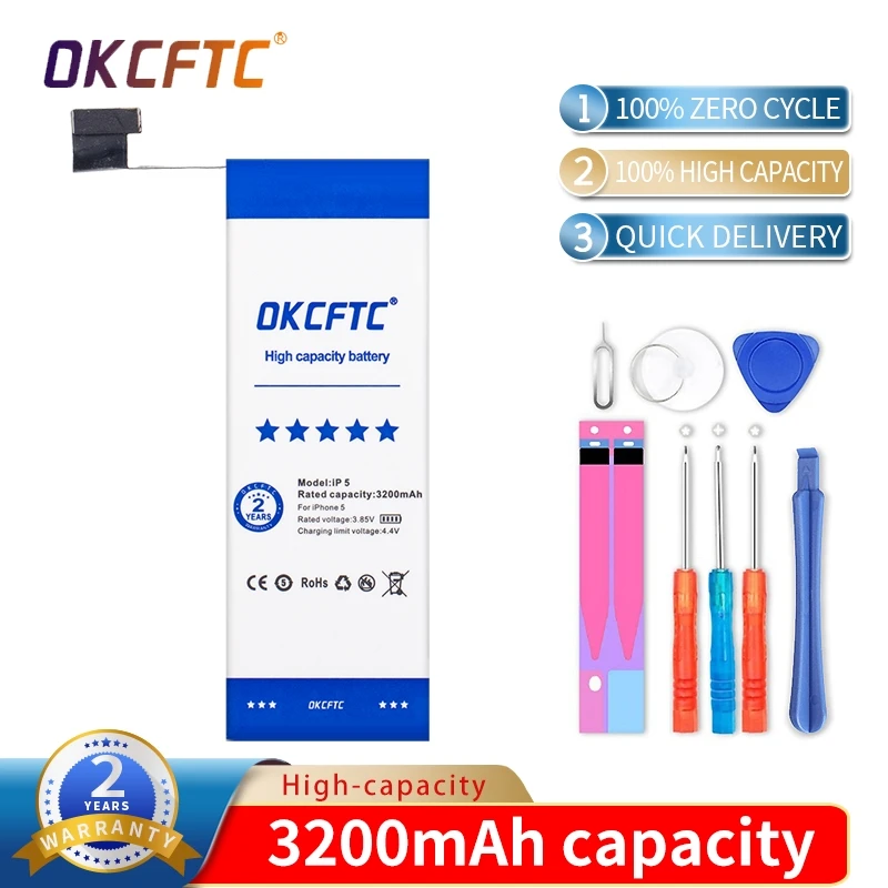 

3200mAh Lithium Battery For iphone 5 5G Battery Real New 3.8V Replacement Battery For iphone 5 5G With Repair Tools Kit
