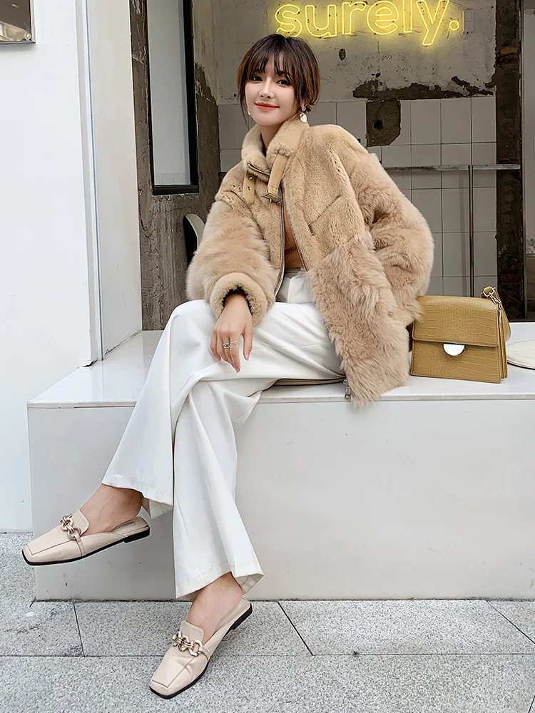 Natural Real Fur Coat Female Mink Collar Wool Jacket Korean Autumn Winter Sheepskin Women Clothes 2020 Manteau Femme | Женская одежда