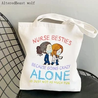women shopper bag nurse with crazy bestie kawaii bag harajuku shopping canvas shopper bag girl handbag tote shoulder lady bag
