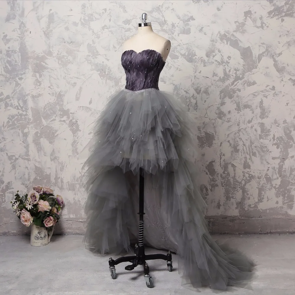 

Abendkleider Feather High Low PromGowns Abiye Crystal Ruffles Tiered Long Prom Gowns Sweetheart Off Shoulder Formal Dress