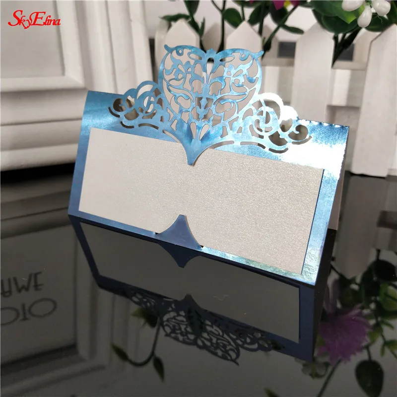 bright blue 10/50/100 шт именем гостя с лазерной обработкой приглашения на свадьбу визитки гость Свадебная вечеринка Украшение стола карточка с именем и местом Свадебные украшения 7Z - Цвет: bright blue