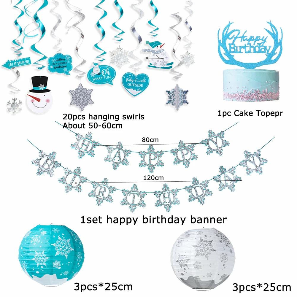 Let it Snow Party Decorations Lanterns Balloons Photo props Banner Winter Wonderland Snowflake Christmas Decor
