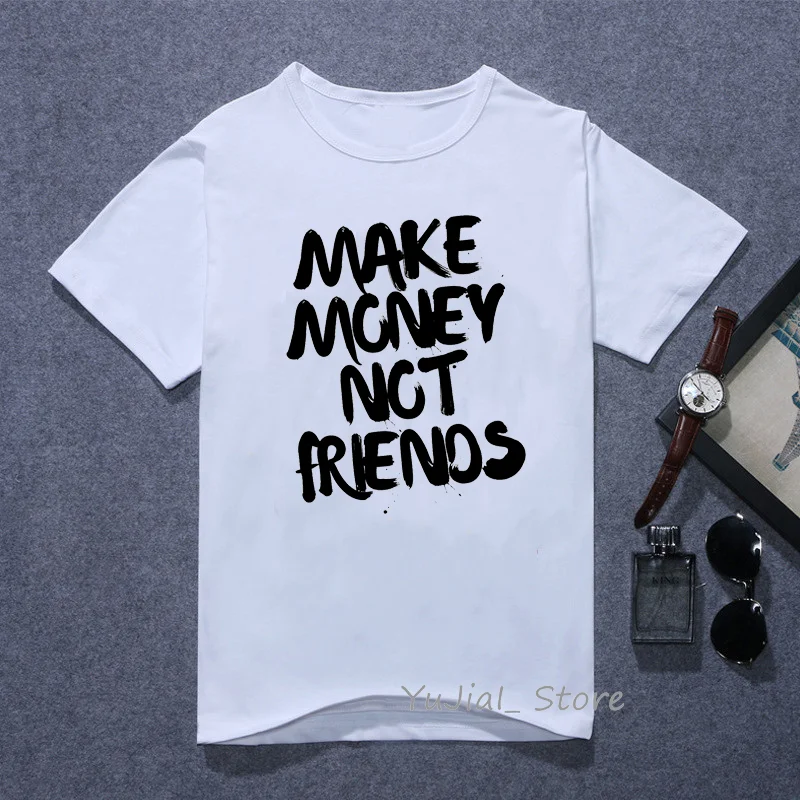 Футболка женская черная с надписью Make Money Not Friends и графическим принтом|Футболки| |