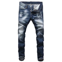 italian vintage fashion men jeans retro blue slim fit ripped jeans men streetwear brand paint designer hip hop denim punk pants