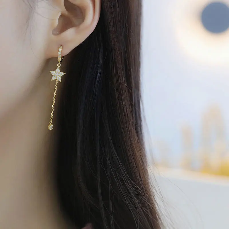 Асимметричная звезда Настоящее серебро 925 пробы Висячие серьги для женщин