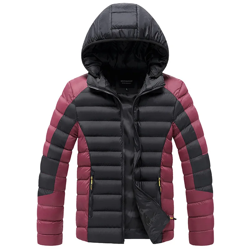 

2020 Winter Mens Cotton Padded Jacket Men Patchwork Thick Coat Men Hooded Parkas Warm Overcoat 4XL