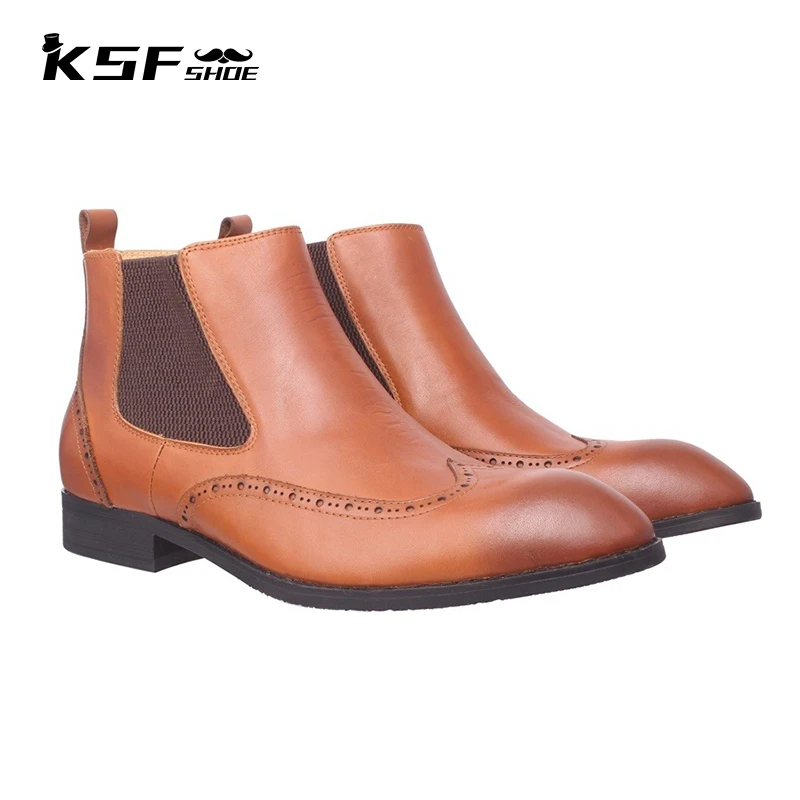 

KSF SHOE Chelsea Designer Boots Shoes Men Brogue Genuine Leather Handmade Fashion Luxury Winter Men Work Boots Shoes Original