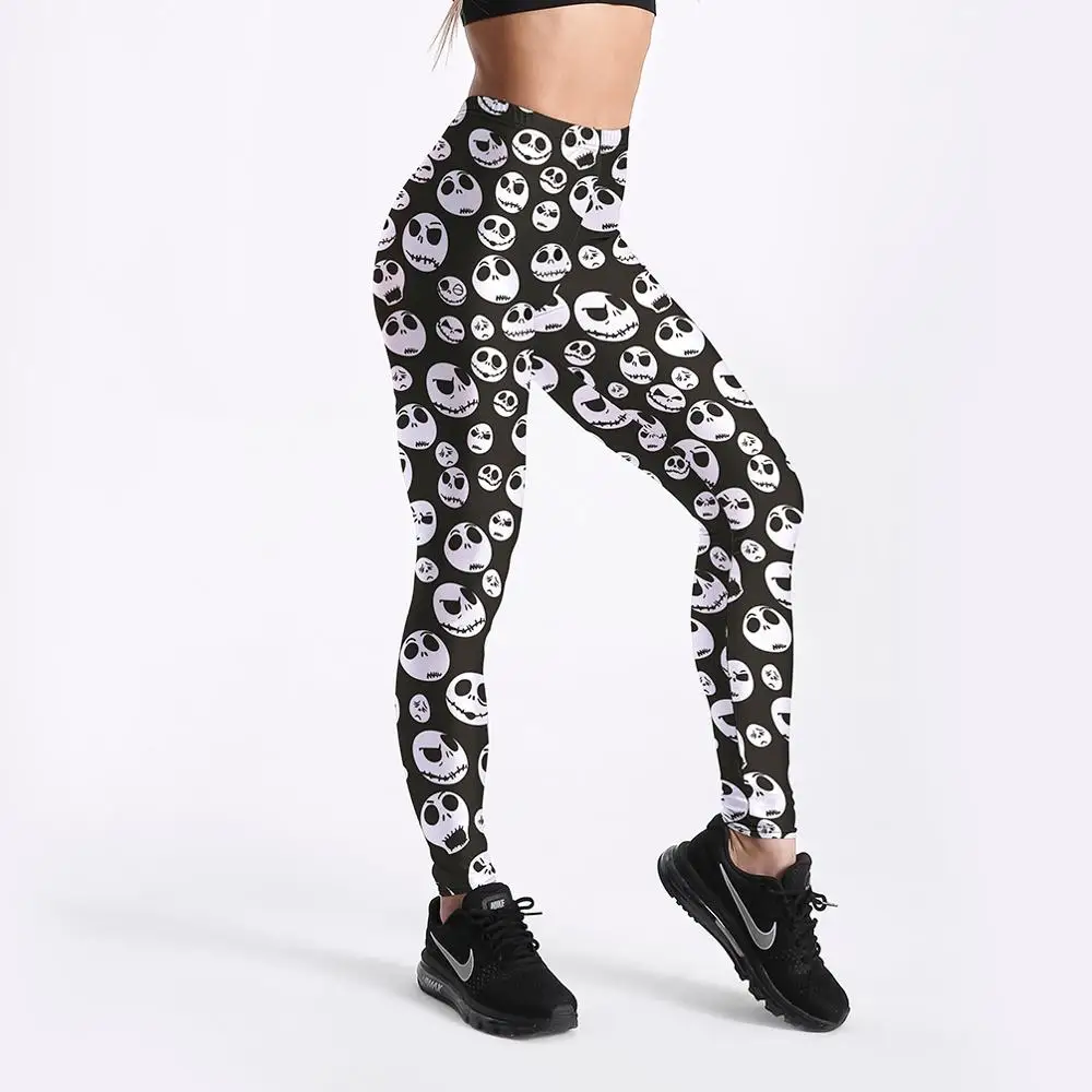 

Qickitout 12% Spandex Fashion Cartoon Ice Cream God Horse Skull Digital Printed Legging Womens Star Stretch Pants