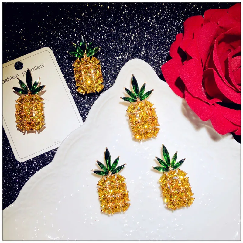 Женская Брошь в виде ананаса желтая бутоньерка с фианитами|Украшения для волос