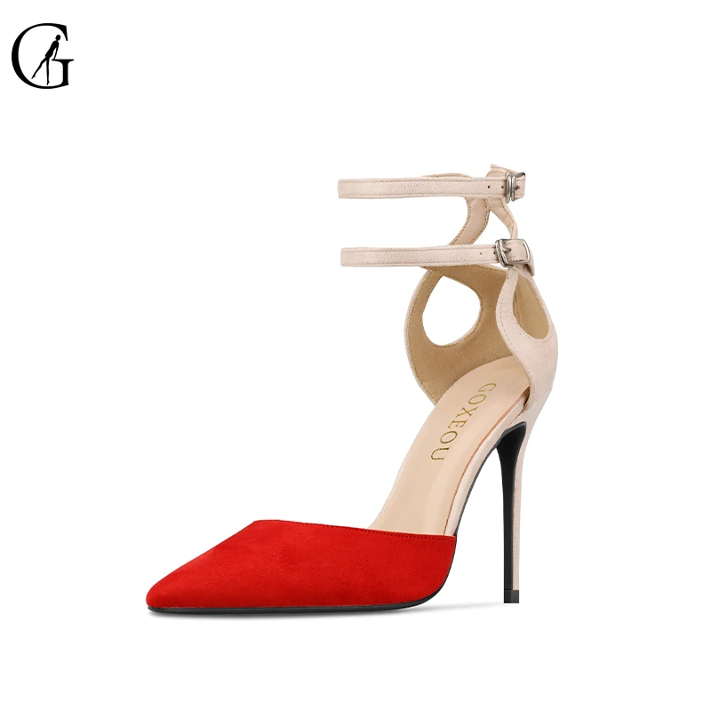 GOXEOU женские туфли лодочки высокого качества из флока Туфли D'Orsay Ремешок на