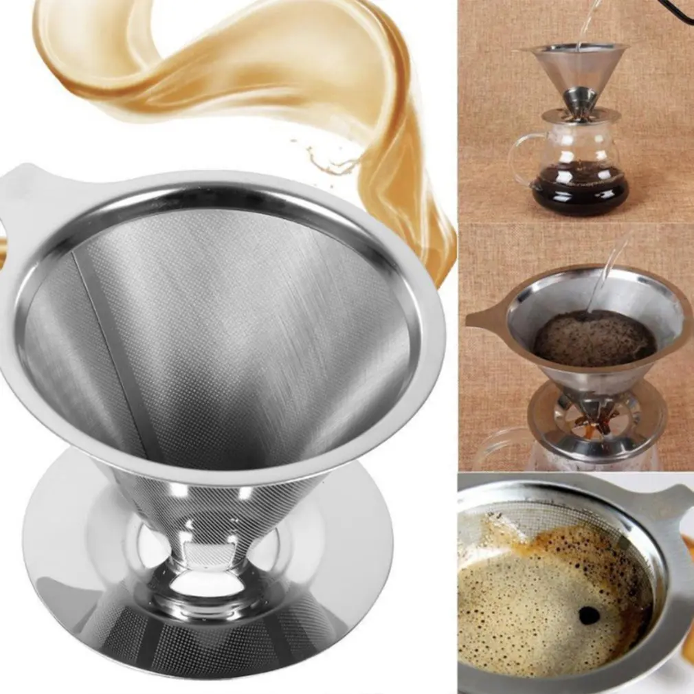 

BPA Free Coffee Dripper Reusable Stainless Steel Coffee Dripper Pour Reusable Double Mesh Paperless Coffee Filter Dripper