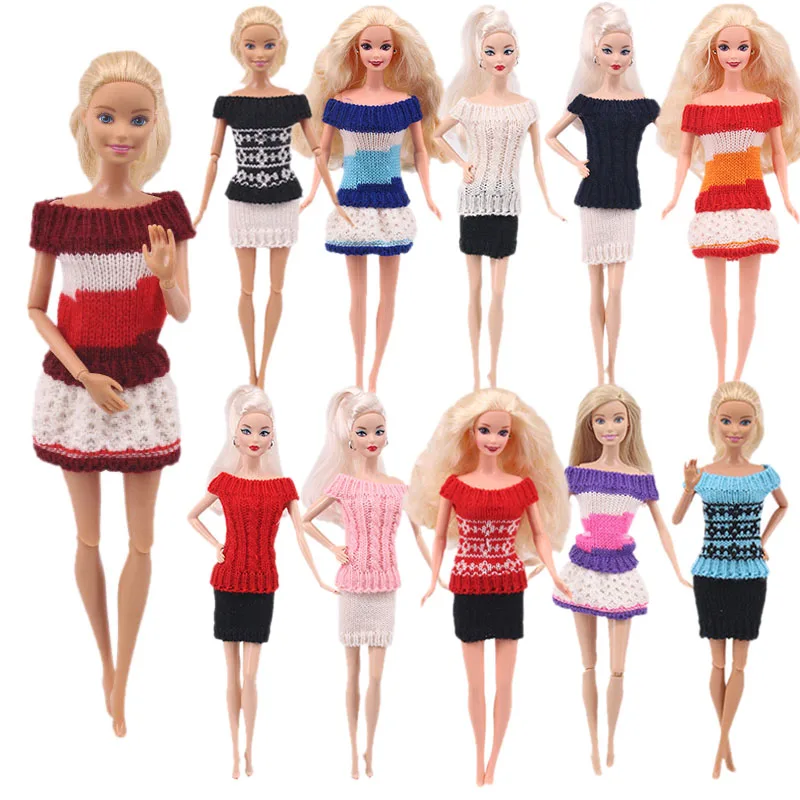 

High Quality Handmade Knitted Pure Cotton Sweater Dress Tops Options Doll Clothes Accessories for Barbi Doll 11.5 Inch Girl Toy