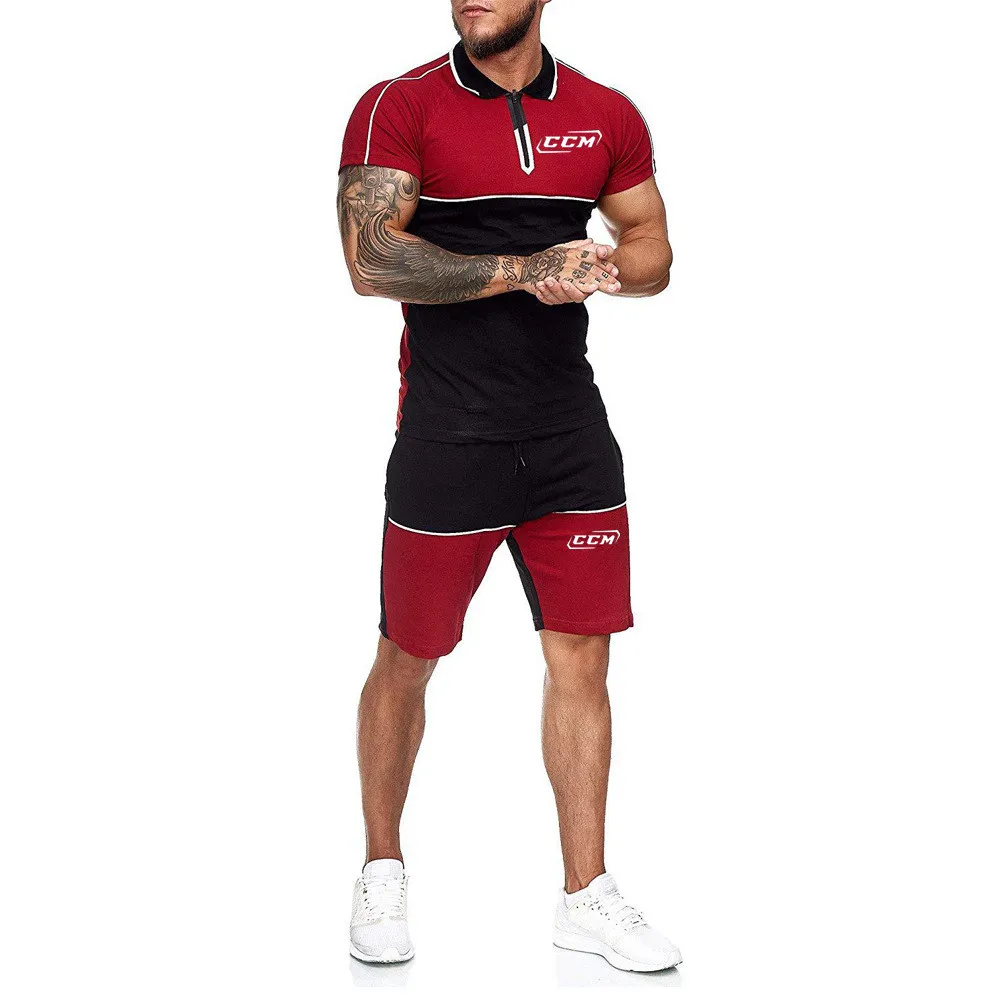 

2022 Men's sports suit T-shirt + shorts workout clothes 2-piece set of ccm letters 3D solid color printing short-sleeved sportsw