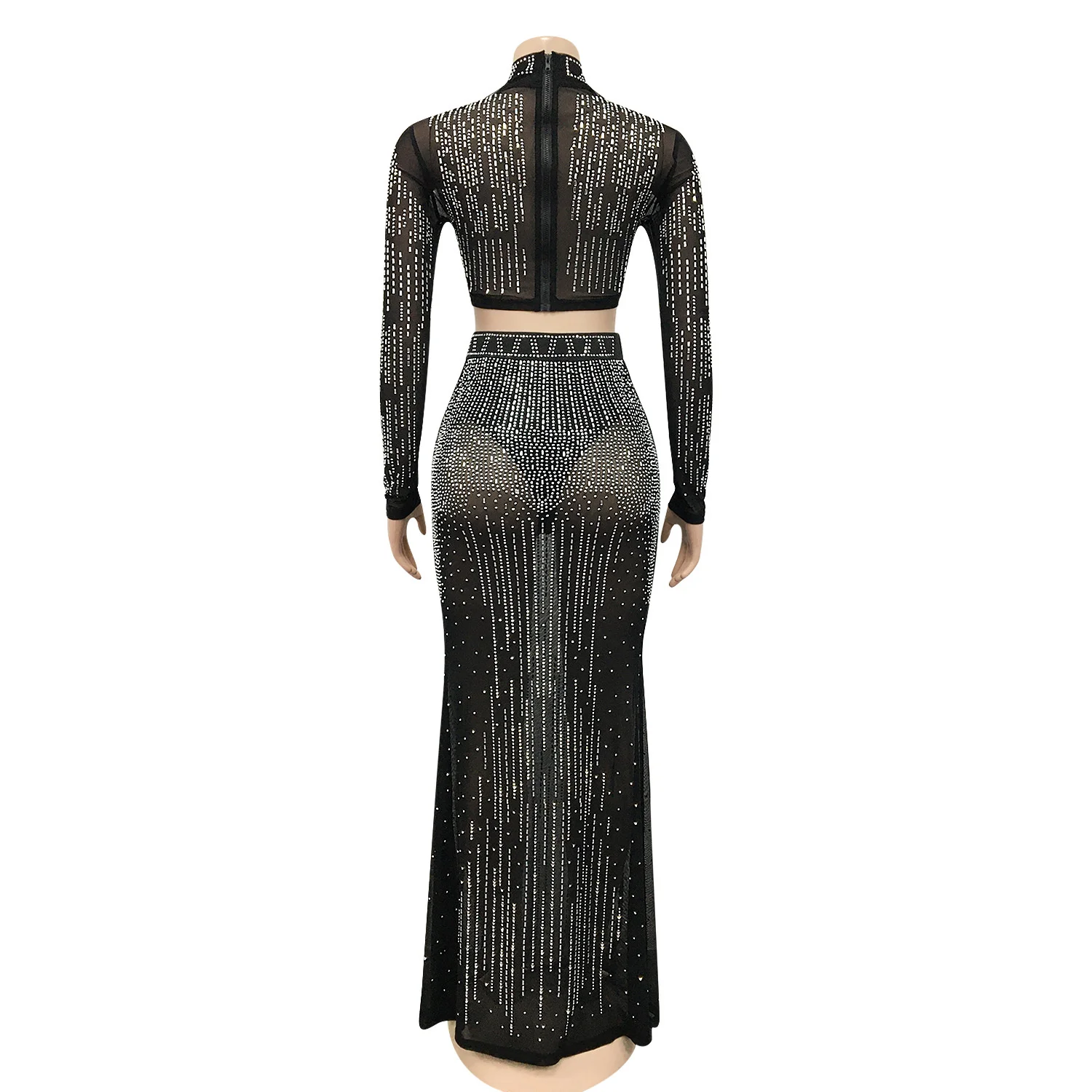 Женское платье для ночного клуба Zoctuo, привлекательное Сетчатое Прозрачное платье с длинным рукавом и длинной юбкой, комплект из двух предме... от AliExpress RU&CIS NEW