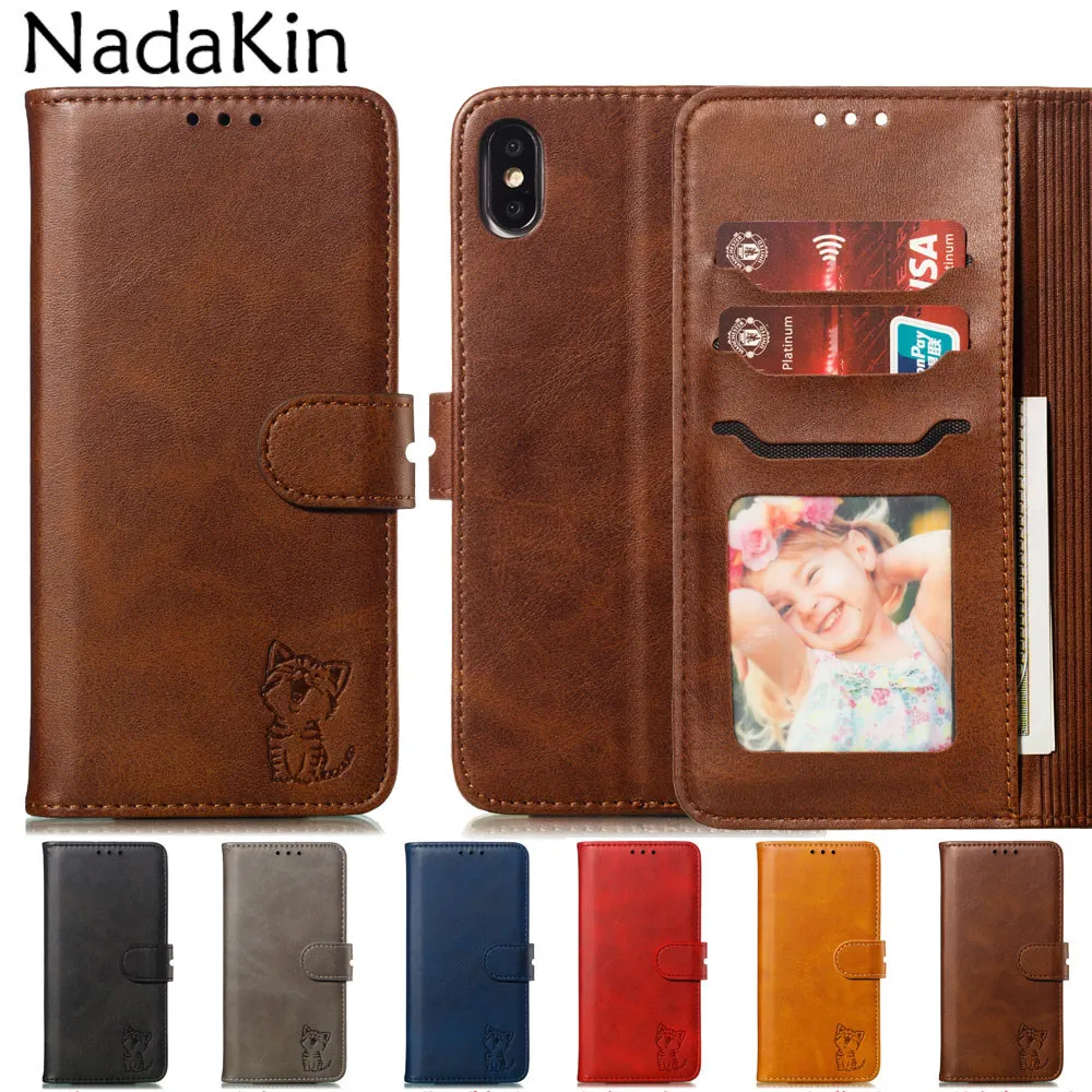 Чехол-книжка с текстурой Happy Cat для iPhone 11 Pro X XS MAX XR 6 6S 7 8 Plus, простой кожаный чехол-кошелек