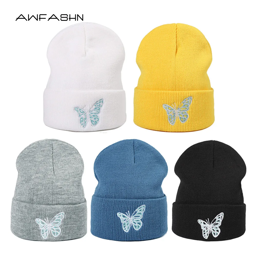 

New Men's Hat Women's Hats Winter Hats Butterfly Embroidery Hats Outdoor Warm Unisex Solid Color Beanie Hat Men Wholesale Cotton