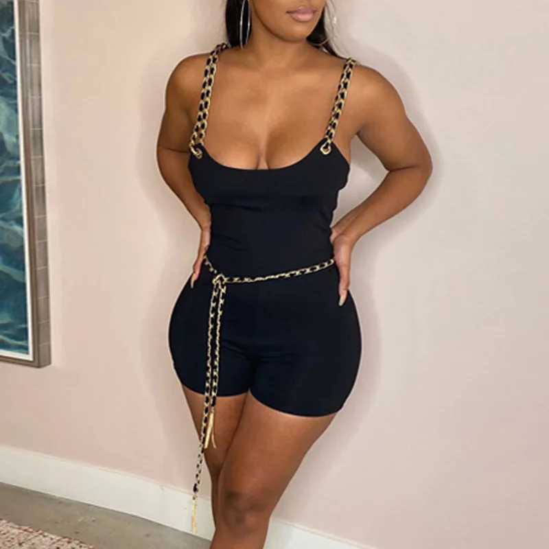 

Women Casual Sexy Suspender Playsuit Black Off-The-Shoulder Sleeveless One-Piece Unique Style Fashion Daily Wear S/ M/ L