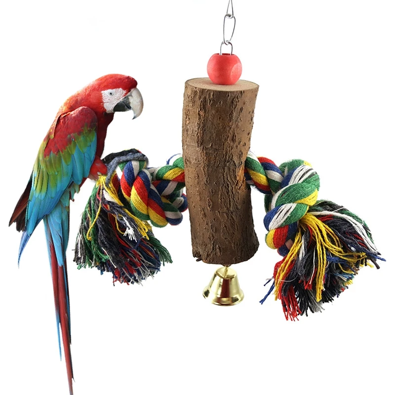 

Bird Toy Cotton Rope Parrots Toys And Bird Accessories Wooden Parrot Toys Parrot Bite Toy with Bell Toys for Parrots