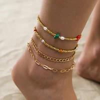 4pcsset wedding women high heeled shoes foot ankle chain barefoot sandal beach jewelry sexy girl pearl anklet 4piece combo suit