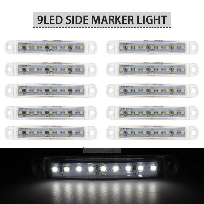 

10x White Waterproof Trailer Light Led 24V 9LED SMD Marker Light Truck Light Side Marker Lights For Trailers Camion Camper