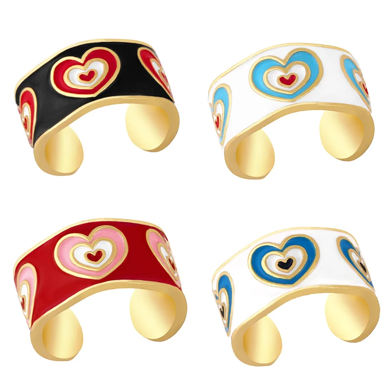 FLOLA медные большие кольца в форме сердца для женщин и девушек красочные открытые