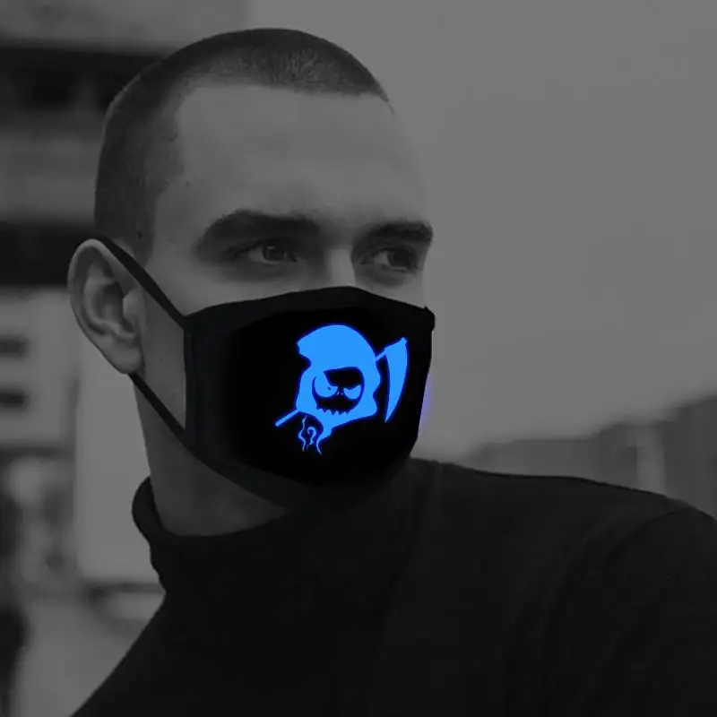 Хлопок пылезащитный аниме мультфильм Kpop Счастливый медведь женщина мужчины Светящиеся в темноте Череп рот маски черная маска рот половина Муфельная маска для лица