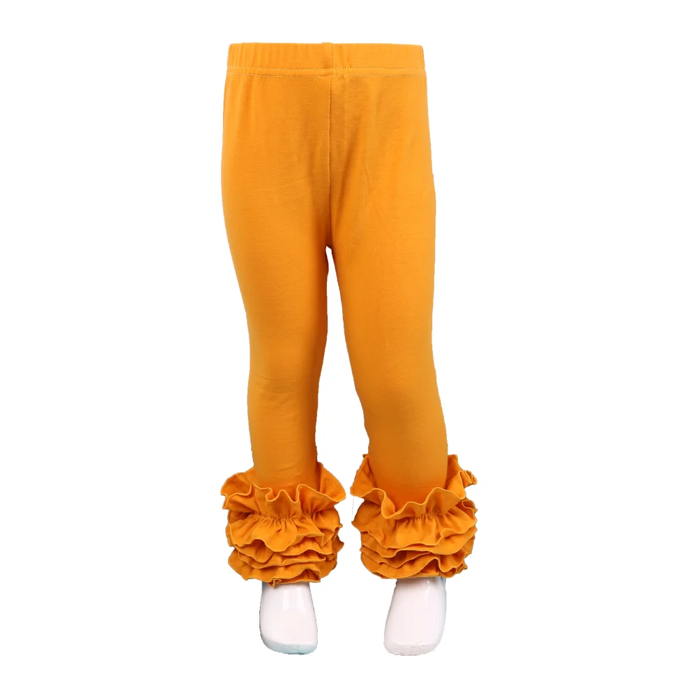 yellow ocher Леггинсы с оборками для маленьких девочек; детские длинные эксклюзивные брюки; Детские хлопковые брюки с эластичной резинкой на талии; штаны для девочек - Цвет: yellow ocher