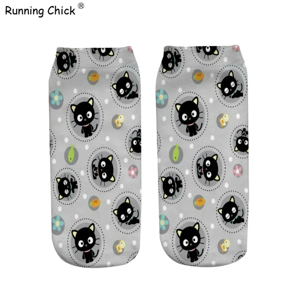 Беговые цыпленок Черный кот 3d принт короткие носки женские 2018