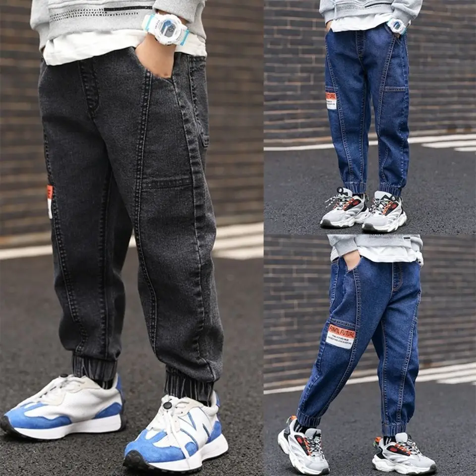 

Spring And Autumn Boys' Cotton Jeans 2021 New Fashion Korean Style Children's Loose Outer Wear Big Boy's Casual Pants 3-13 Years