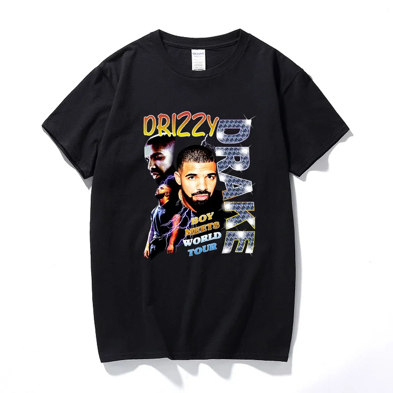 Drizzy Drake Boy Meets World Tour Мужская футболка Новая летняя футболка в стиле хип-хоп Camisetas Hombre уличная хлопковая футболка с короткими рукавами - Цвет: Черный