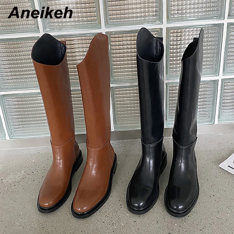 

Женские сапоги до колена Aneikeh, зимние модные однотонные Нескользящие сапоги на толстой подошве, с круглым носком, на квадратном каблуке, с пр...