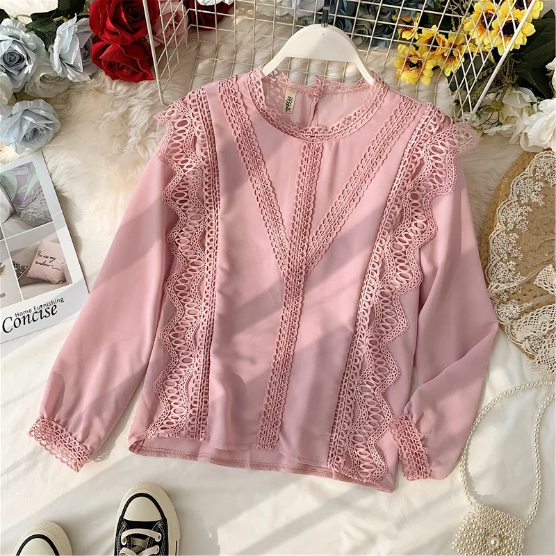 Весна 2020 Высококачественная кружевная шифоновая блузка новая Корейская версия