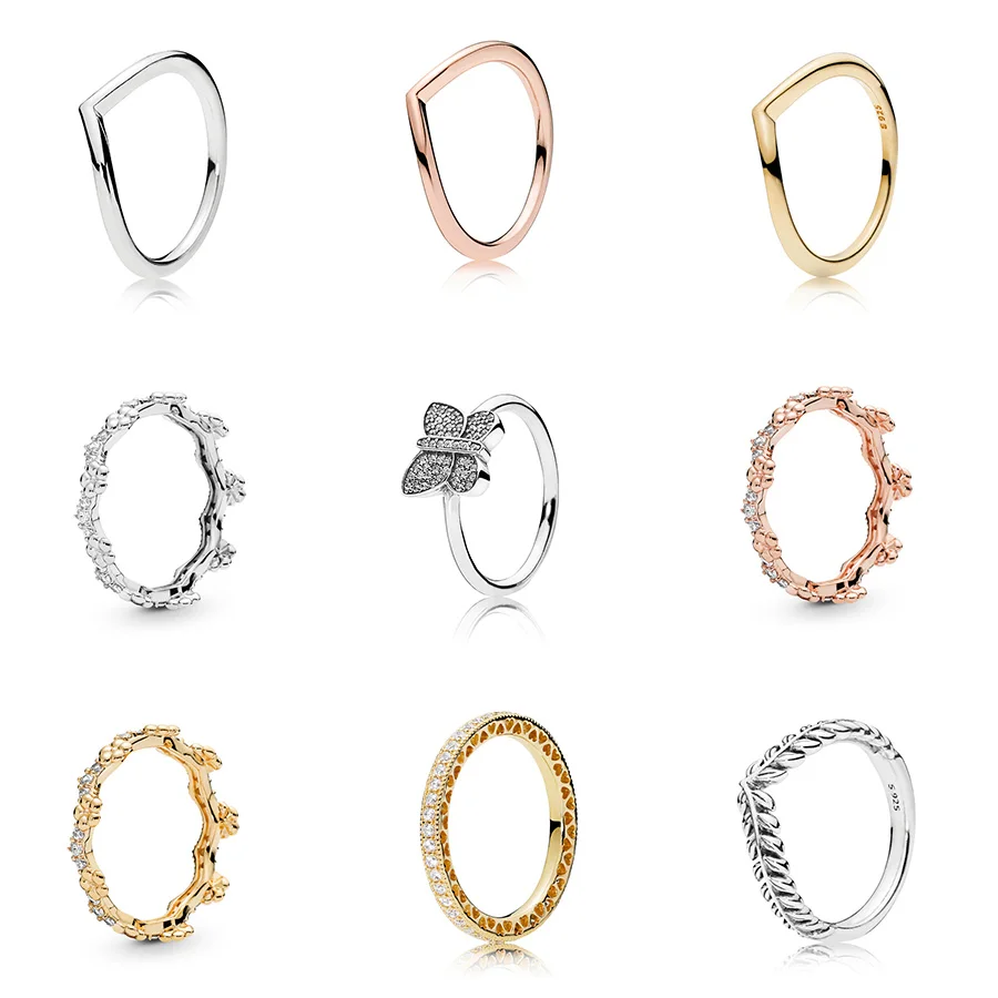 

925 Sterling Silver Finger Ring Classic Simplicity Heart Ring Diy Butterfly Crystal For Women Wedding Party Jewelry