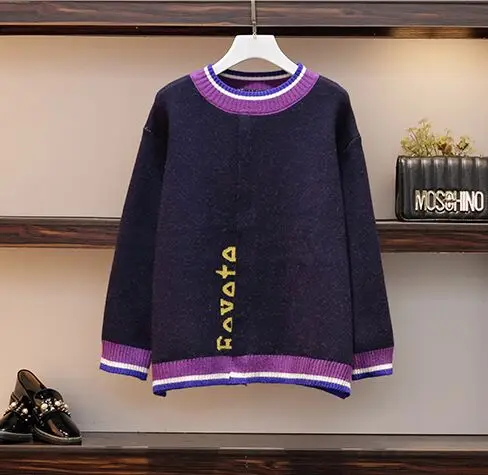 Плюс размер 4XL трикотажные полосатые свитера с длинными рукавами Топы +