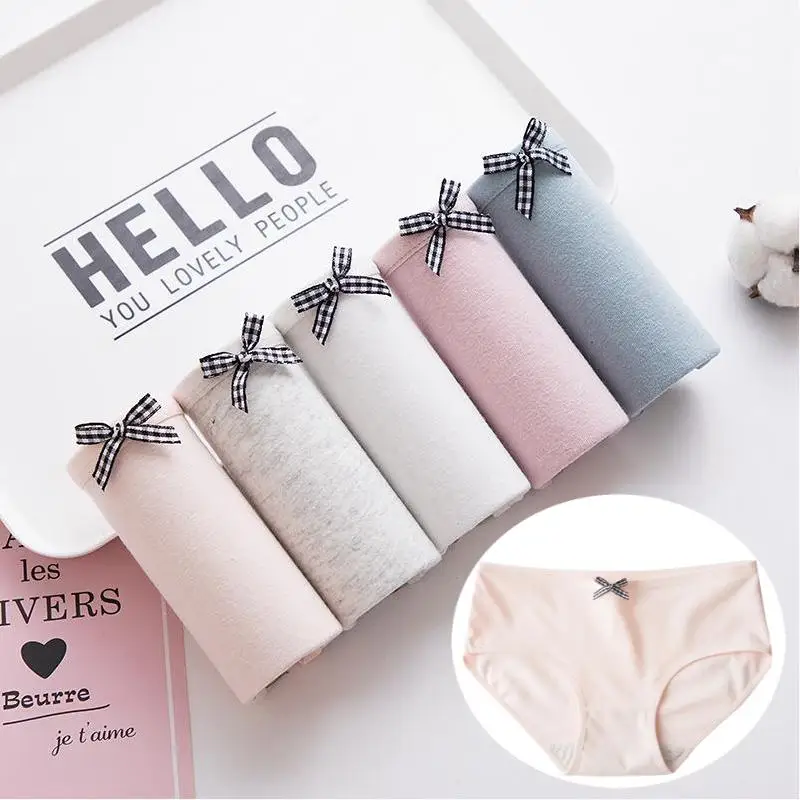 

Трусы женские хлопковые однотонные с бантиком, 5 шт./лот